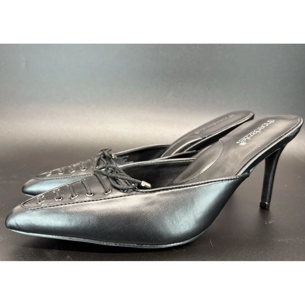 Women's Black Mule Pump ShoeDazzle Cherie Size 8.5 Heels Lace Up